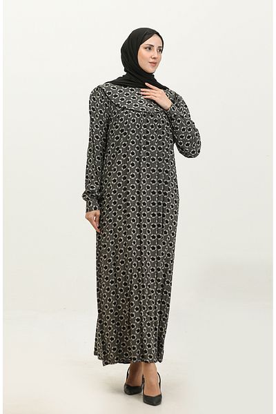 sefamerve Φόρεμα με μαύρο σχέδιο βισκόζης Plus Size - 4473E-01