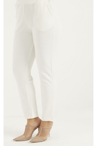 sefamerve Λευκό παντελόνι Plus Size - 1030A-01