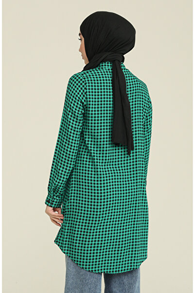 sefamerve Ekose Viskon Emprime Tunik 6561-03 Zümrüt Yeşili