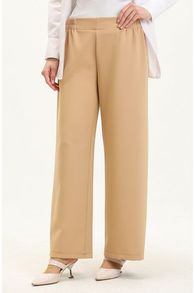 sefamerve Pantaloni largi de culoare cămilă cu picioare și talie elastică 2951A-04
