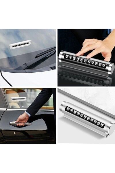 newar Aluminum Case Flip-Up In-Car Parking Number Plate - Gray Auto Phone Number
