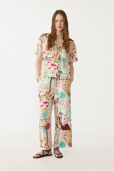 Stradivarius Flowing printed linen blend culottes