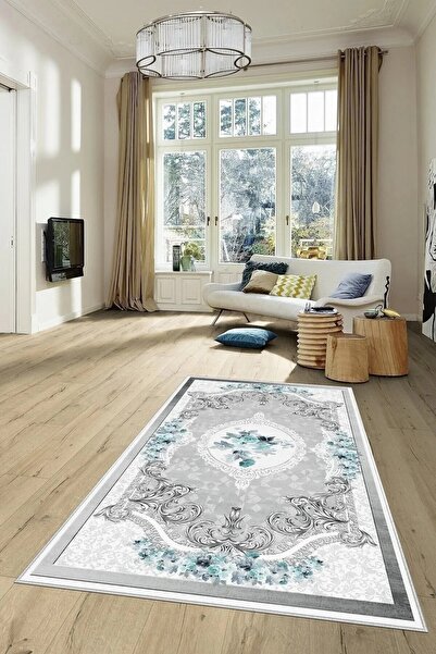 df home Salon Halısı Geometrik İskandinav Eskitmeli Dijital Baskı Yıkanabilir...