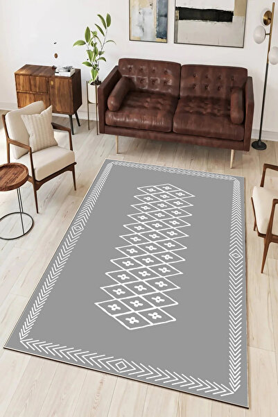 Hülya Home Salon Halısı Geometrik İskandinav Eskitmeli Dijital Baskı Yıkanabi...