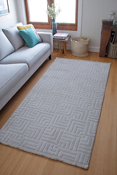 melian Phrygia Fringed Non-Slip Based Cutting Embossed Living Room Hallway Kitchen Floor Gray