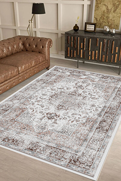 df home Salon Halısı Geometrik İskandinav Eskitmeli Dijital Baskı Yıkanabilir...