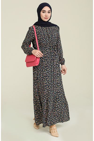 sefamerve Φόρεμα Navy Blue Floral Print - 4066-03