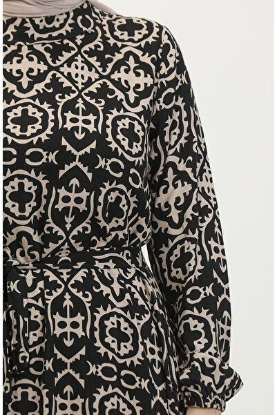 sefamerve Černé viskózové vzorované šaty - 0362-03