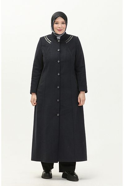 sefamerve Παλτό Navy Blue Stamp - Μεγάλο μέγεθος, Ολόσωμο κουμπιά 0417-04