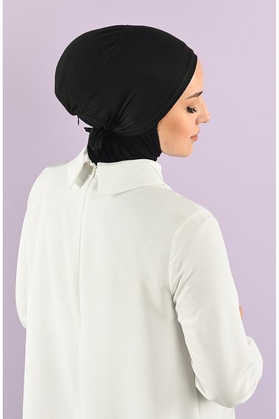 sefamerve Black Stitched Combed Cotton Bonnet - 90106-08