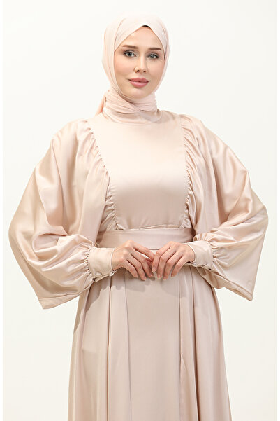 sefamerve Βραδινό φόρεμα Light Powder Balloon Sleeve Satin - 6176-15