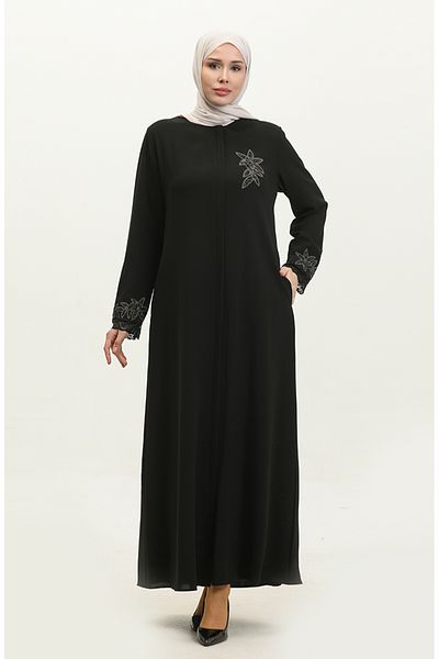 sefamerve Μαύρο Κεντημένο Δαντέλα Ferace 5065-01 - Plus Size