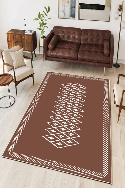 Hülya Home Salon Halısı Geometrik İskandinav Eskitmeli Dijital Baskı Yıkanabi...