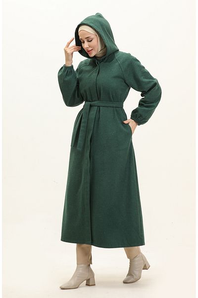 sefamerve Emerald Green Long Stamp Hoodie - 3198-07