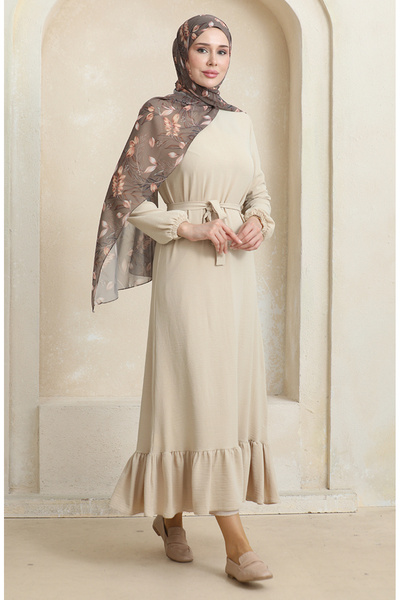 sefamerve Φόρεμα με ζώνη βιζόν ελαστικό μανίκι 1015-02