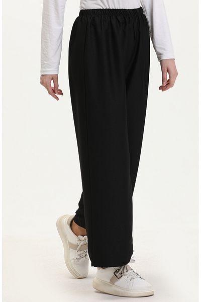 sefamerve Pantaloni largi cu talie elastică 1143-01 Negru