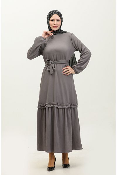 sefamerve Graues Dokument-Kordelzugkleid – NZR003A-11