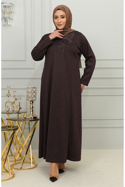 sefamerve Φόρεμα με κέντημα βισκόζης Plus Size - Plum 4879-05