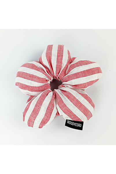 woodycord El Yapımı Pofuduk Çizgili Scrunchies Toka