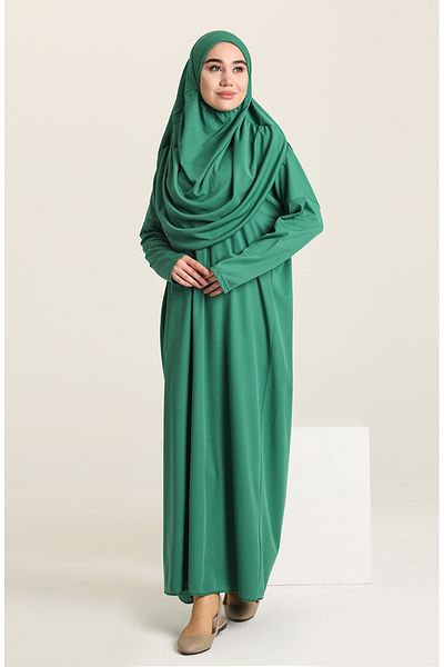 sefamerve Emerald Green Practical Prayer Dress - With Bag, 1973-08