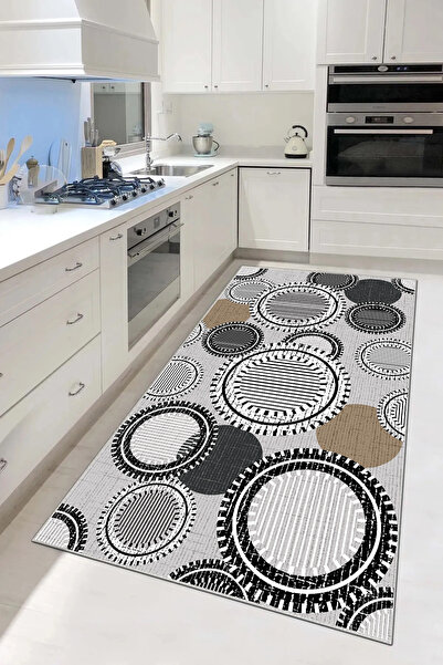 Hülya Home Mutfak Halısı Geometrik İskandinav Eskitmeli Dijital Baskı Yıkanab...