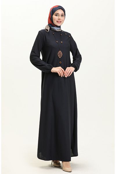 sefamerve Φόρεμα με κολιέ Navy Blue - Λεπτομέρεια με κουμπιά, Μοντέλο 4141-10
