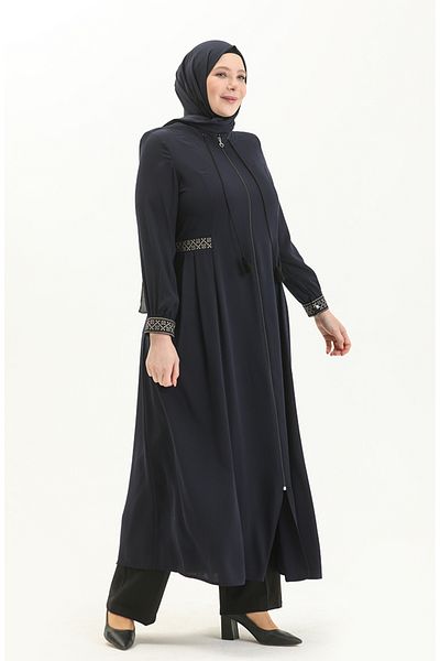 sefamerve Navy Blue Κεντημένο Μεγάλο Μέγεθος Ferace 5047-02