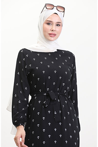 sefamerve Φόρεμα με μαύρη ζώνη με άγκυρα - 0461-03