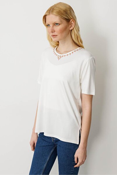 Desen Triko Жіночий футболка з круглим вирізом Basic Penye T-shirt Екрю