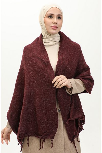 sefamerve 2064-08 Πλεκτό σάλι ώμου Plum Knitwear
