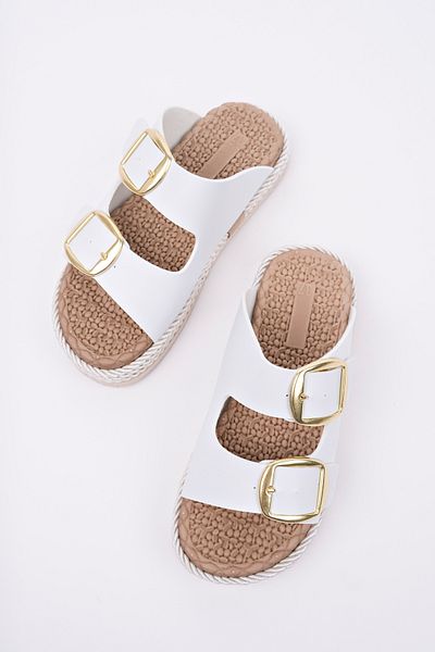 bakacstore Women's White Daily Double Buckle Comfortable Sole Straw Sandals Slippers