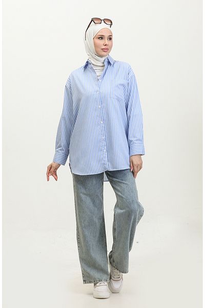 sefamerve Cămașă oversize cu dungi albastre - 4801-01