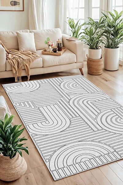 df home Salon Halısı Geometrik İskandinav Eskitmeli Dijital Baskı Yıkanabilir...