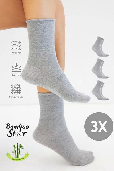 bamboo star Дамски бамбукови безшевни чорапи - сиви, първокласни, нееластични и не стягащи, комплект от 3 броя