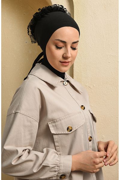 sefamerve Black Frilly Bonnet - 90112-13 Model
