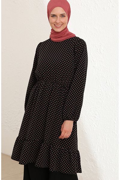 sefamerve Μαύρο Dusty Rose Gathered Tunic - 4346-05