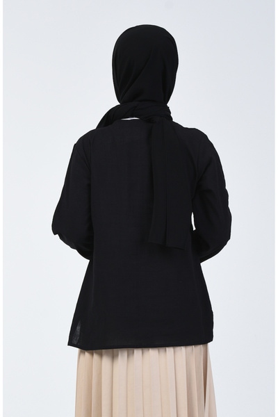 sefamerve Embroidered Şile Cloth Blouse 0011-03 Black