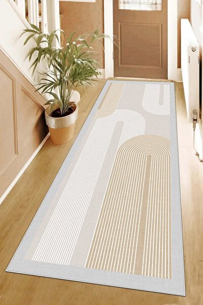 Hülya Home Runner Geometric Scandinavian Antique Digital Printing Washable Non-Slip Base 9025Yollukhulya