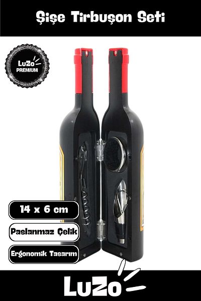 LuZo Premium Series Non-Tarnish Stainless Steel Cork Cap Wine Opener Bottle Corkscrew Set 14 X 6 cm