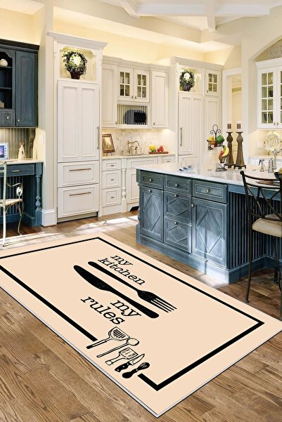 df home Kesme mutfak halısı Desenli Dijital Baskı Yıkanabilir Kaymaz Taban  İ...