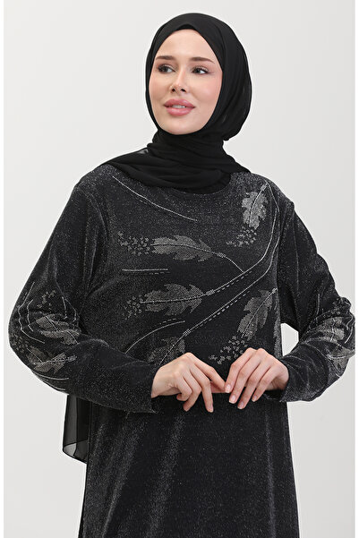sefamerve Taşlı Abiye Elbise 0431-04 Siyah