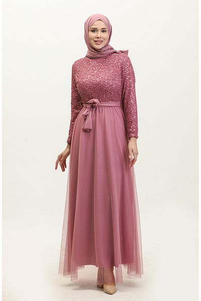 sefamerve Βραδινό φόρεμα Dusty Rose Lace Sash - 5353A-16