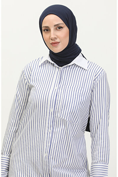 sefamerve Çizgili Garnili Tunik 4822-02 Saks