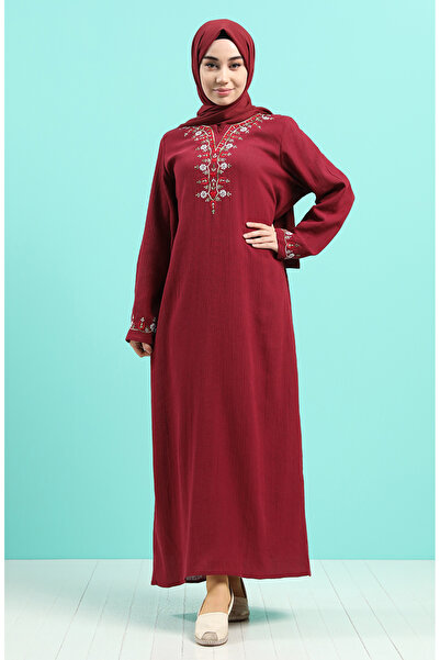 sefamerve Φόρεμα Şile Υφασμάτινο Κεντημένο 0074-06 Claret Red
