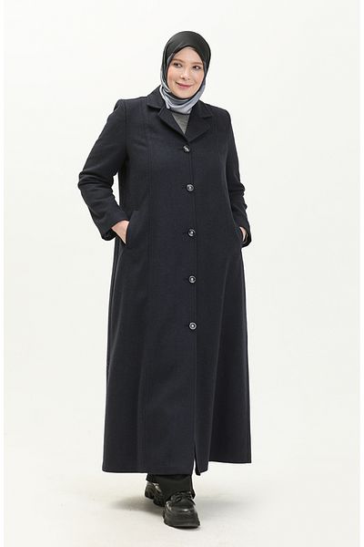 sefamerve Μπλε Navy Stamp Coat - Μεγάλο μέγεθος, Ολόσωμο κουμπιά 0176-02