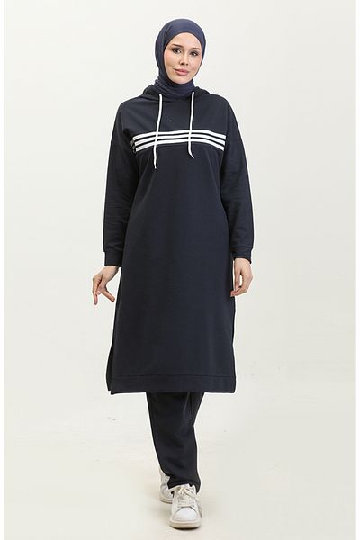 sefamerve Σετ αθλητικής φόρμας Navy Blue Piping Hooded - 3023-01