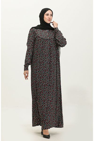 sefamerve Φόρεμα Viscose Print Plus Size - 4473A-02 Μαύρο Τυρκουάζ
