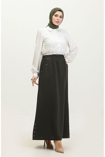 sefamerve Χακί Φούστα Plus Size 4208-06 - Λεπτομέρεια με κουμπιά