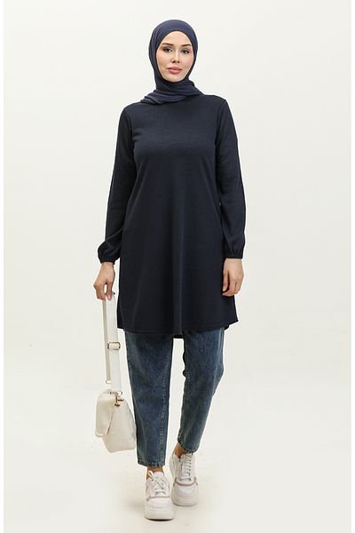 sefamerve Μπλε Navy Long Flowy μονόχρωμο χιτώνα - 8693-01