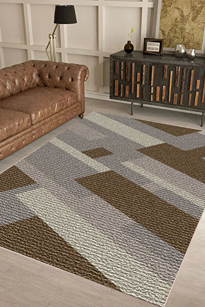 UZZA Salon Halısı Geometrik İskandinav Eskitmeli Dijital Baskı Yıkanabilir Ka...